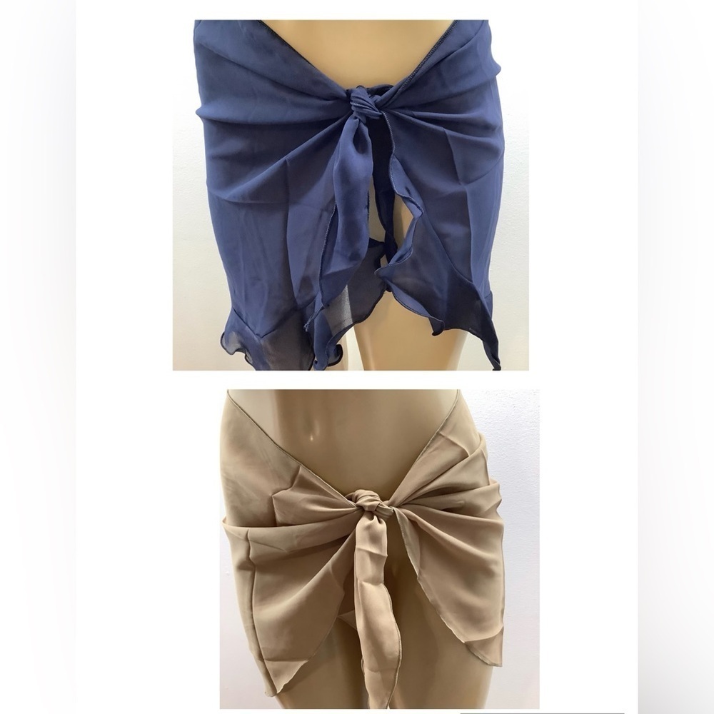 Zuliana Blue and Tan Tie - Two Sarong Bundle. Made In USA.